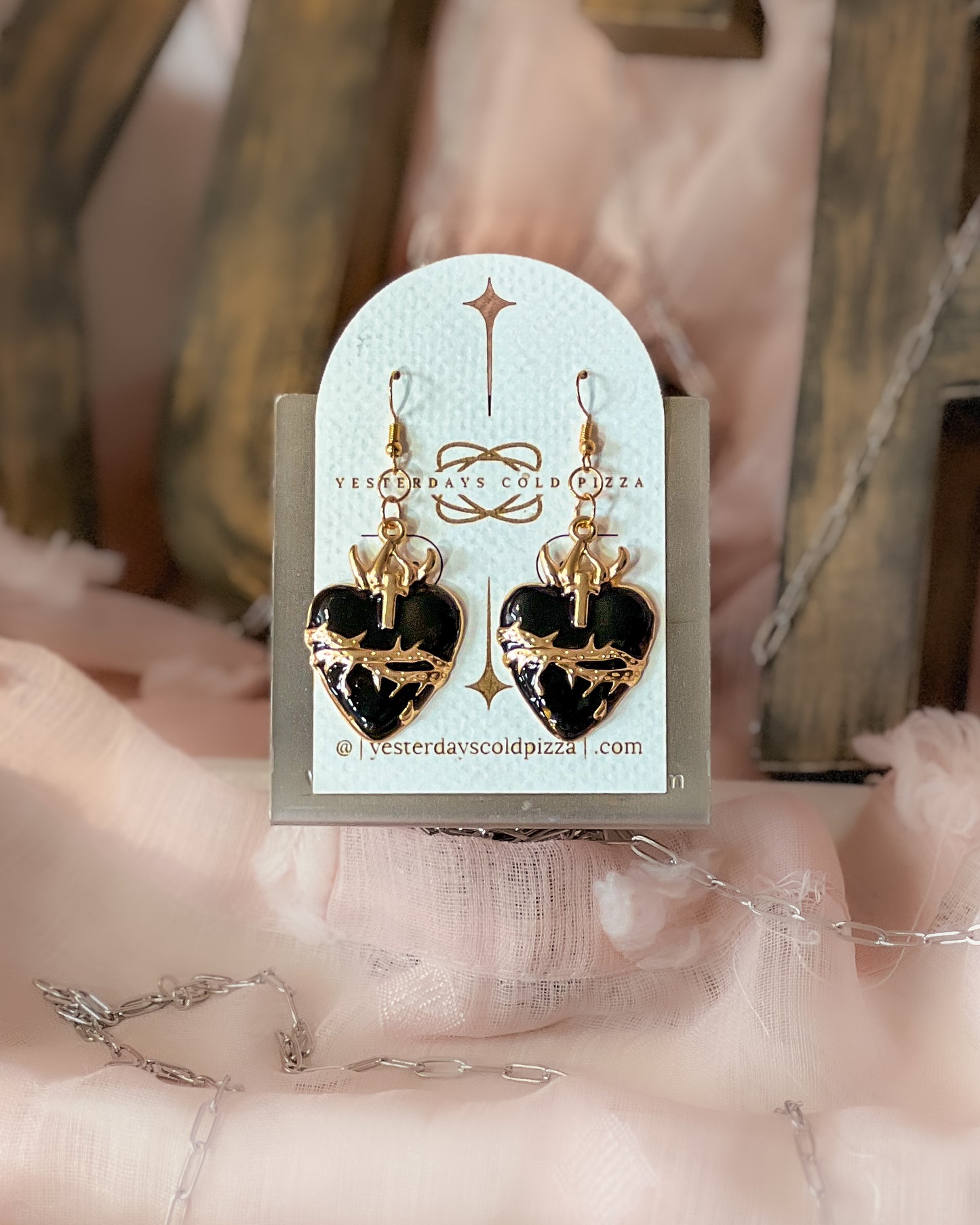 Big Golden Sacral Earrings - Black