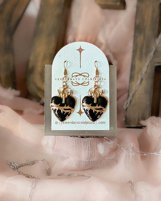 Big Golden Sacral Earrings - Black